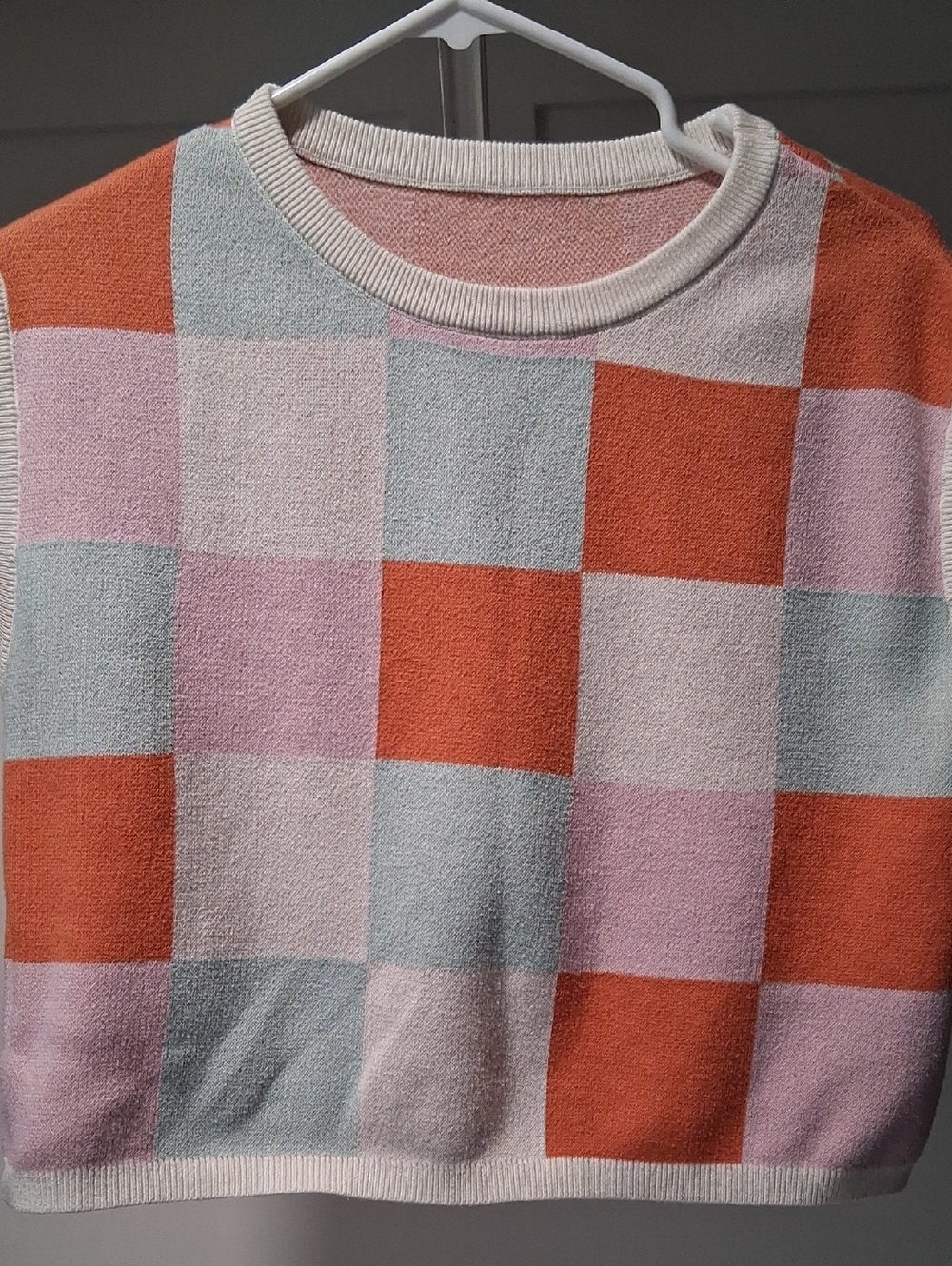 Colorblock Check Knit Sweater - Orange, Pink, Blue
